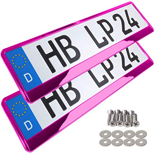 Kennzeichenhalter Nummernschildhalterung Auto Pink Chrom universell 520x110mm inkl. 8 Schrauben Kennzeichenhalterung Nummernschildhalter pkw 2 Stück