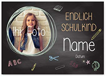 Striefchen® Foto-Banner zur Einschulung - Endlich Schulkind! - mit Namen des Kindes 50 x 70 cm Papier