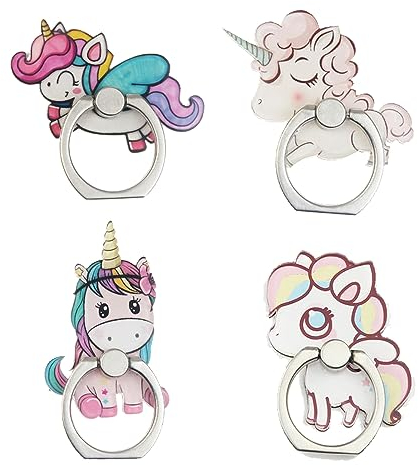 Lot de 4 anneaux de support pour téléphone portable - Motif licorne et papillon - Rotation à 360° - Pour téléphone portable (poignée de téléphone licorne)