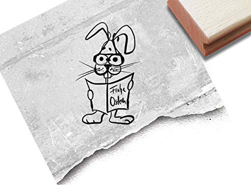 Stempel Osterstempel Frohe Ostern mit Hase - Textstempel Osterhase Osterfest Osterkarten Geschenkanhänger Basteln Osterdeko Scrapbook - zAcheR-fineT