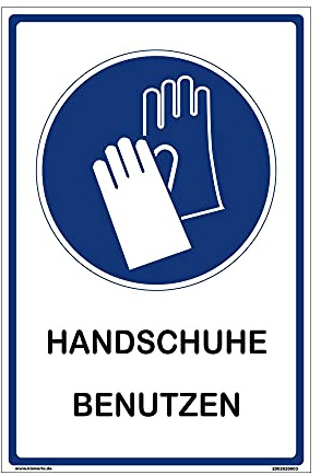 kleberio® Hinweisschild Labor - Handschuhe benutzen - 20 x 30 cm gelocht Arbeitshandschuhe Gummihandschuh Schutzschuhe Werkstatt Schild Chemie Labor Handschutz Sicherheitshandschuhe