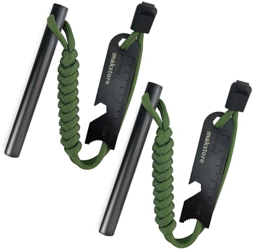 makstore 2 PACK 4 Inch Survival Ferro Rod - Flint and Steel Kit - Survival Ferrocerium Fire Starter with Striker and Paracord (2 x Army Green)