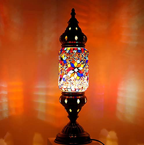 AIBOTY Marokkanische tischlampe böhmischen mosaik Glas lampenschirm nachtlichter türkisch antike Schreibtisch leuchten für Schlafzimmer Restaurants Cafe bar Geschenk,A