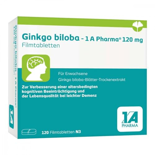 Ginkgo biloba - 1 A Pharma® 120 mg | 120 Filmtabletten | Gedächtnisstärkung | Mit Extrakt aus Ginkgo-Blättern, natürliche Gedächtnisstärkung bei leichter Demenz, für Erwachsene ab 18 Jahren