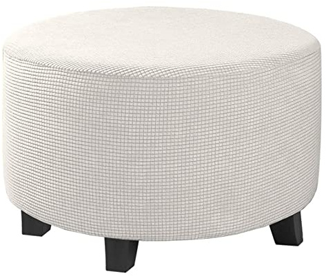 Highdi Jacquard Ottomane Schonbezug Hockerbezug, Runde Hocker Hussen für Fußhocker Rechteckig,Stretch Bezug Ottomane Abdeckung Überzug Hocker Protector Waschbar Hockerabdeckung (Weiß,L)
