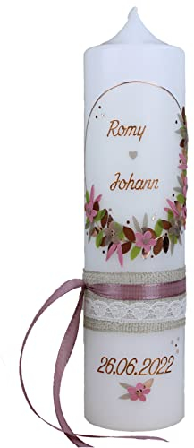 christ-kerzen Hochzeitskerze Romy und Johann mit Namen und Datum, individuell, handverziert 1545