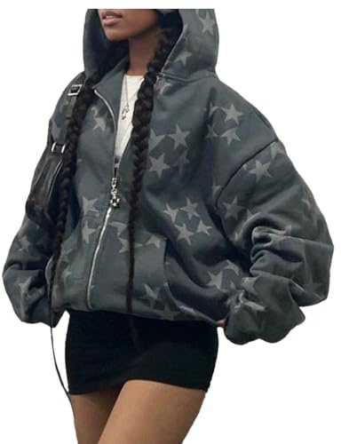 Sumleno Fairy Grunge-tröja med huva, alternativ emo-klädsel, Y2K-hoodie med dragkedja, oversized huvtröja i Harajuku-estetik, a, M
