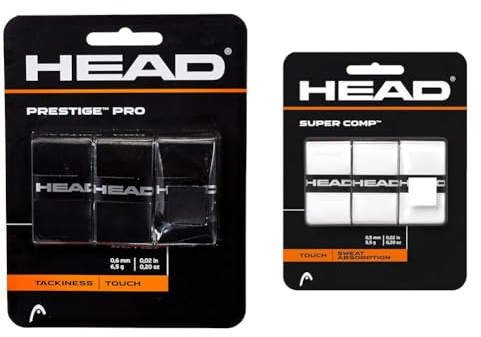 HEAD Unisex-Erwachsene Prestige Pro Griffband, Black, Einheitsgröße & Unisex Supercomp™ Griffband, Weiß, Einheitsgröße EU