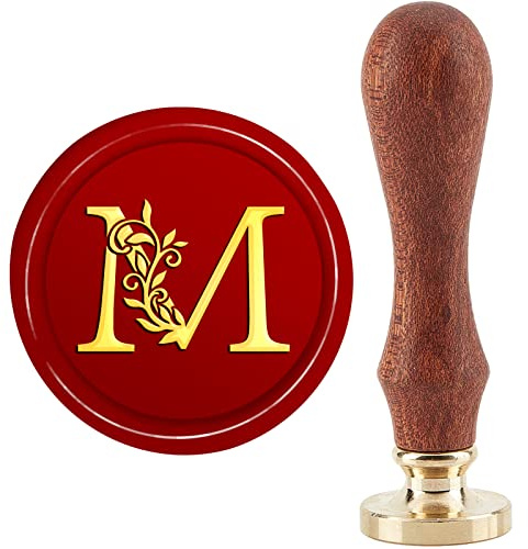 craspire Wachs-Siegelstempel Initialen M Klassischer Vintage-Siegelstempel 30 mm/1.18 Zoll Abnehmbarer Messingkopf-Siegelstempel Mit Holzgriff Für Geschenkeinladungen, Grußkarten, Verpackung