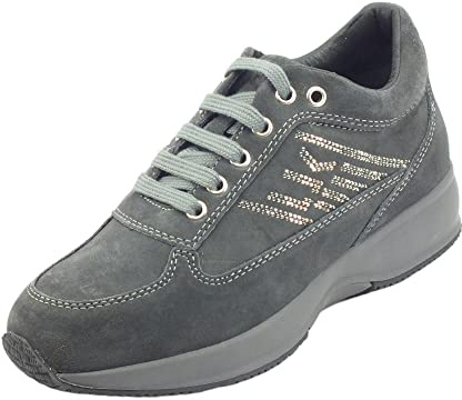 Lumberjack Raul SW01305 Dk Grey Sneakers per Donna in Nabuk con Zeppa bombata e Strass (Taglia 39)