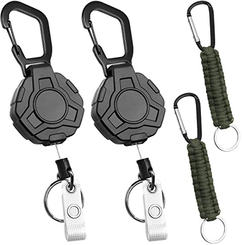 GZLCEU 2 Stk Einziehbarer Schlüsselanhänger, Einziehbarer 31 Zoll Ausweishalter mit 2 Stk Paracord Schlüsselanhänger für Büro Hause,Outdoor Aktivitäten