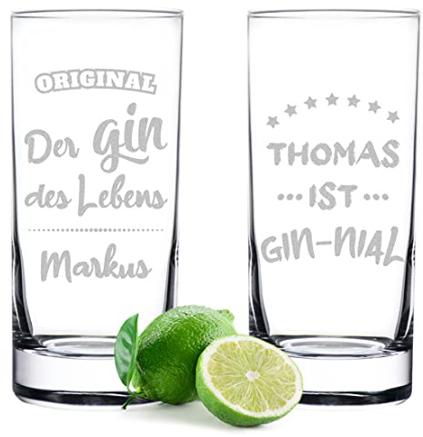 polar-effekt Gin Gläser 2er-Set 485 ml mit personalisierter Gravur - spülmaschinenfestes Longdrinkglas - ideal für Drinks, Tonic, Saft, Wasser und Smoothies