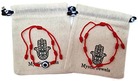 MYSTIC JEWELS by Dalia Bracciale 7 nodi Filo Rosso - Braccialetto di protezione e malocchio regolabile, amuleto fortuna, fatto a mano, unisex