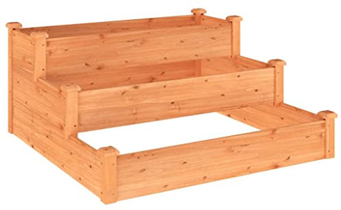 Hochbeet, 3-stufige Pflanzenbeet Blumenkasten Kräuterbeet Pflanzentreppe Blumentreppe Gartenbeet Palettenrahmen für Garten & Balkon, Braun 120x120x56 cm Massivholz Tanne