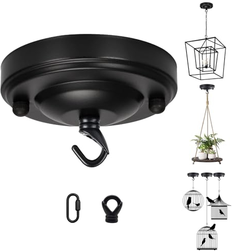 YSGUYILT Rosone Lampadario Soffitto Metallo Nero Lampada a Piastra a Gancio per Sospensione,La Decorazione Della Lampada Lamp,Piante da Appendere,Cesto Pensile per Gatti-(1 Pezzo)