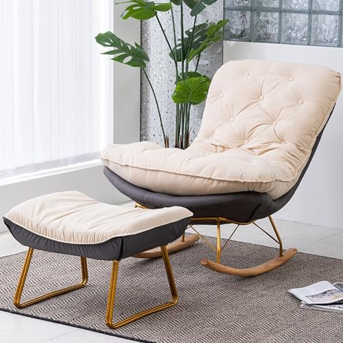 YVYKFZD Kinderzimmer Schaukelstuhl, bequemer Schwingsessel mit hoher Rückenlehne, gepolsterter Freizeit Schaukelsessel mit sicherer Massivholzbasis, zum Stillen von Babys, Lesen, Nickerchen Machen (C