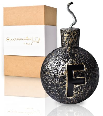 Initial Bomb Paperweight, Hilarious, Decorative, and Unique Office Cubicle Desk Decor and Book Weight - Funny Gag Gift for Coworkers and Gamers Home Office Men Women Cool Stuff (1 Golden Paperweight)