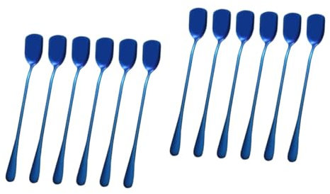 BESTonZON 12pcs Stainless Steel Long Handle Ice Spoons Cream Stirring Spoon Bar Home Use