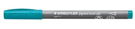 STAEDTLER brush pen pigment Arts, blaugrün, pigmentierte Premium-Zeichentusche, Pinselspitze für variable Linienbreite, wasserfest, schnelltrocknend, 10 brush pens im Kartonetui, 371-355