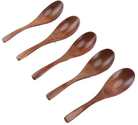 Handgefertigte Suppenlöffel aus Holz im japanischen Stil, 15,2 cm lang, Kaffee, Tee, Getränke, 5 Stück