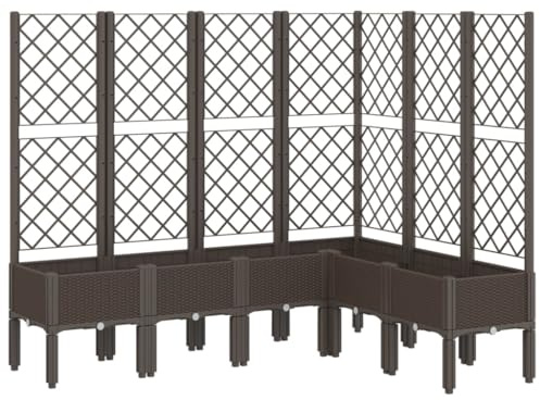 vidaXL Pflanzkübel mit Rankgitter, Blumenkübel mit Rattan-Optik, Blumenkasten für Terrasse Garten, Gartenspalier Pflanzkasten, Braun PP