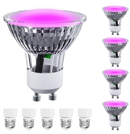 ANTELA Lámpara de Planta Interior LED Luz Morada,GU10 E27 Lampara Cultivo Espectro Completo Apto 3.5W para Todo Tipo de Plantas Pequeñas, Verduras y Frutas,5PCs