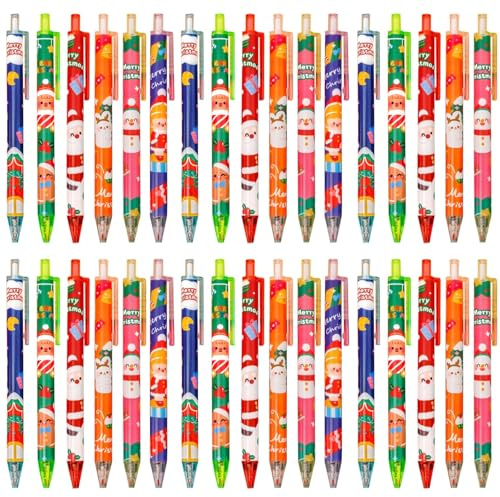 KAHEIGN 60Pcs Gelschreiber Weihnachten Gel Stift Set, 6 Stile Süße Kugelschreiber Stifte, 0,5mm Schwarze Gel Tintenstifte, Schneemann Weihnachtsmann Elfen Weihnachtsstifte Tintenschreiber Stift