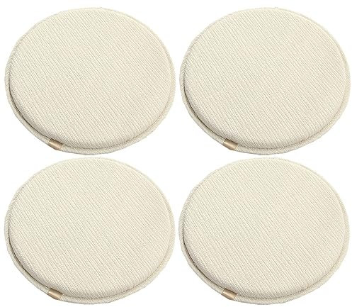 Rutschfeste, runde Stuhlpolster-Set, 4 Stück, 45 cm Durchmesser, Sitzkissen mit elastischen Bändern und Haken, hohe Widerstandsfähigkeit, Schaumstoffkissen, Esszimmerstuhlkissen, Beige / Weiß