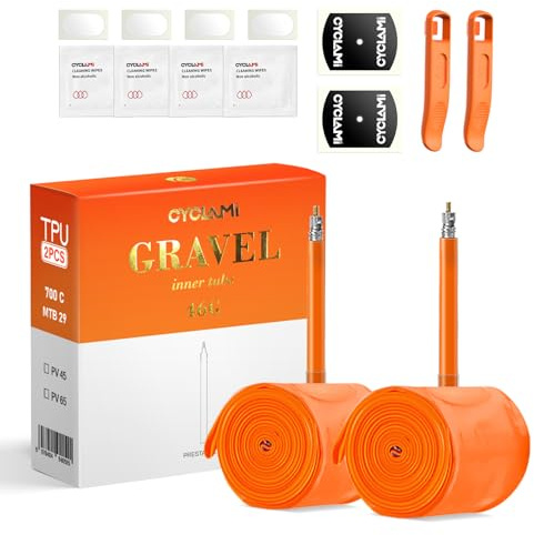 CYCLAMI Gravelbike TPU Schlauch Rennrad 46g Ultraleichter 700 x 32-47C Fahrradschlauch 28 Zoll Presta Ventil 45/65 mm I MTB Schlauch 29 Zoll (2P-700c X 32-47c (45mm Valve))