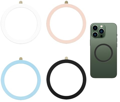 4 PCS Magnetic Ring for Magsafe, Universal Magnetic Charging Ring Compatible with iPhone 16/15/14/13/12/11 and Galaxy S24/S23/S22/S21/S20 Series, for Enhanced Wireless Charging, Black White Blue Pink