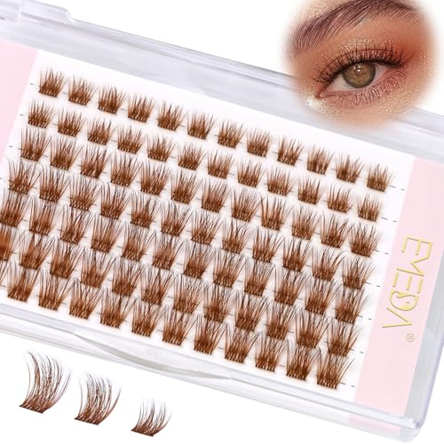 EMEDA cils individuels en grappe brun clair D curl Mix 8mm 10mm 12mm Cluster Lashes extensions de cils DIY bande transparente cils naturels bruns en grappe cils colorés (brun clair)