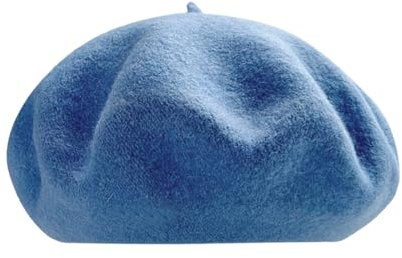 Chapeau avec Voile Filet Béret Français Chapeau Hiver pour Artiste et Peintre Couleur Unie Femme Béret Basque Femme Béret Français Uni Laine Décontractée Robe Femme Chaud, bleu, M