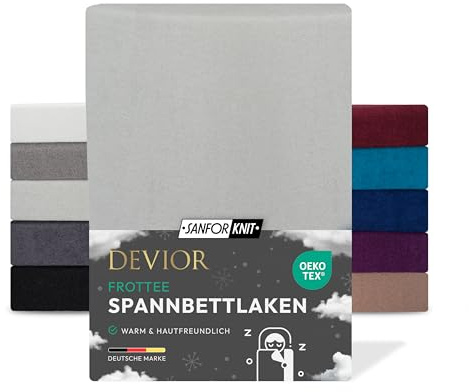 Devior Frottee Winter Spannbettlaken, Silber, 180x200 – 200x220 cm – Kuscheliges Bettlaken 160 g/m² aus Baumwolle für Boxspringbett-Matratzen bis 32 cm Höhe – Oeko-TEX Made in Green Zertifiziert