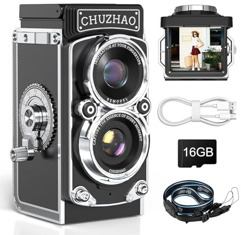 Fotocamera digitale vintage, fotocamera retrò 12 MP foto 1080p FHD video messa a fuoco automatica, mini fotocamera vintage con scheda da 16 GB portatile stile retrò per adolescenti, ragazze, ragazzi e