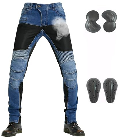 GEBIN Atmungsaktive Motorradhose mit Protektoren - Komfortable und sichere Motorrad Jeans für Herren (Blau b, XXL)