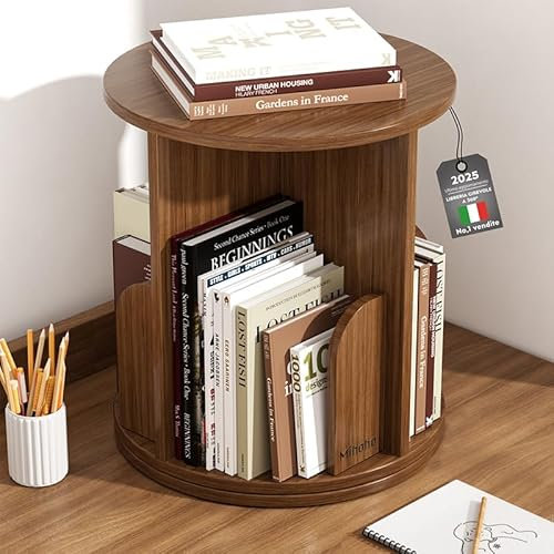 Mihoho Libreria girevole, scaffale portaoggetti da pavimento con 2 ripiani, scaffale portaoggetti per bambini e adulti, organizer multifunzionale per libreria (uno)