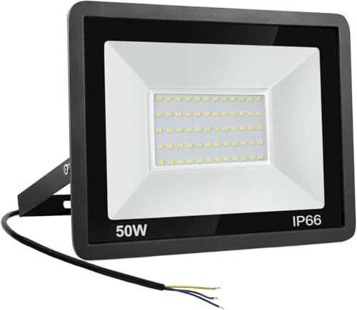 Yatosally Foco LED Exterior 50W, 5000LM Focos LED Exterior 6500K Blanco Frío Luz Exterior Impermeable IP66 Proyectores Exteriores para Garaje Jardín Patio Parque