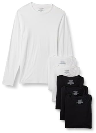 Amazon Essentials Men's Slim Fit Crewneck Undershirts, Pack of 6, Black/White, Medium