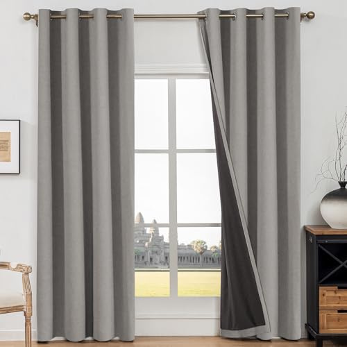 CYCMACO Rideau 100% Occultant, 140x180cm, Faux Lin Lot De 2, Rideau Occultant Thermiques, Phonique Anti Bruit, avec Oeillet, Anti UV, Moderne, Opaque, pour Salon Et Chambre, Gris