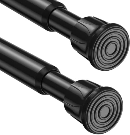 AIZESI 2 Stück Gardinenstange ohne Bohren 42-72cm Schwarz Ø13mm Spannstange | Klemmstange für Gardinen Stabile Teleskopstange, Rutschfeste Spannstange für Bad, Küche, Fenster, Schrank, Duschvorhang
