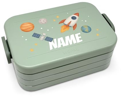 printplanet® Personalisierbare Brotdose „Layout Rakete“ – Lunchbox/Bento Box von Mepal – mit eigenem Namen oder Wunschtext – Farbe Nordic Sage – BPA-frei – Geschenkidee