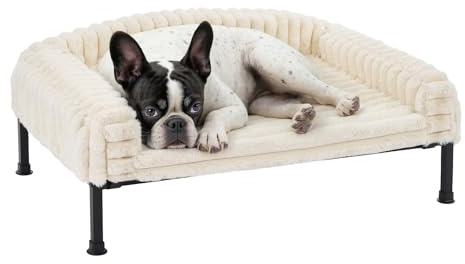 Veehoo Sofá Cama Elevado Perro con Cojín Extraíble, Cama Elevado Mullida para Perros Lavable con Colchón Ortopédico, Sofá Perros y Gatos Patas Antideslizantes, Blanco Marfil 60x45x10cm
