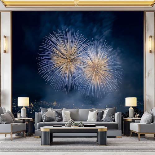 Fotomurales infantiles Fuegos artificiales sobre la ciudad Papel pintado 3D Tv Fondo Pared Moderno Doficina ormitorio Murales Fotomurales Decorativos 400 x 280 cm