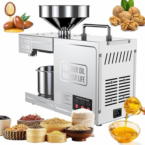 Electric Oil Press Machine, Stainless Steel Cold Hot Oil Press for Commercial Home Kitchen, 820W Oil Expeller for Peanut, Walnut, Sunflower
