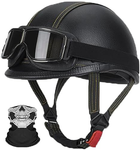 Retrò Moto Mezzo Casco Casco Scodella Portatile, DOT/ECE Omologato Mezzo Elmetto Da Moto, Caschi Jet Con occhiali, Donna e Uomo Adulto Moto Mezzo Casco Per Cruiser Scooter 2,M=57-58CM
