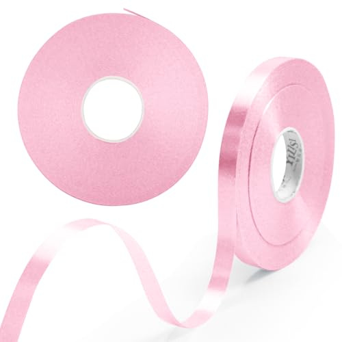 2Stück Geschenkband Rosa 8mm x 50M Band, Pink Ribbon für Ballons Geschenkverpackung Luftballons Haare Valentin Geschenke Blumensträuße Hochzeit Kuchen Deco