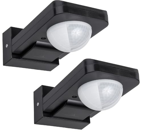 Maclean MCE243 Infrarot-Bewegungssensor mit Dämmerungssensor | 360° Erfassungsbereich bis 20m | IP65 Wasser- und Staubschutz | max 2000W | PIR-Infrarotsensor für Innen- und Außenbereich (Schwarz x2)