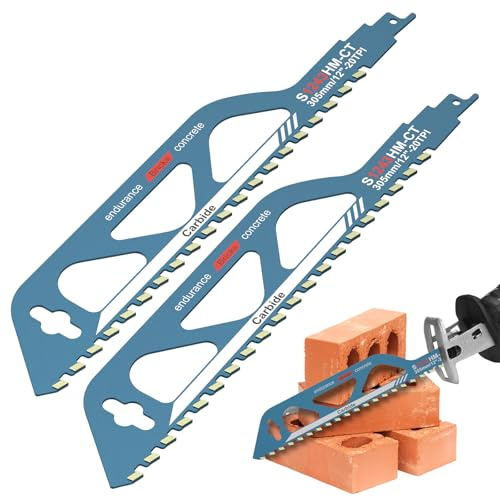 Reciprocating Saw Blades Alloy Steel Brick Concrete Cement Board Cutting Reciprocating Sabre Saw Blade Recip Saw Blades Masonry Saw Concrete Cutter for Brick (2pcs, 12in)