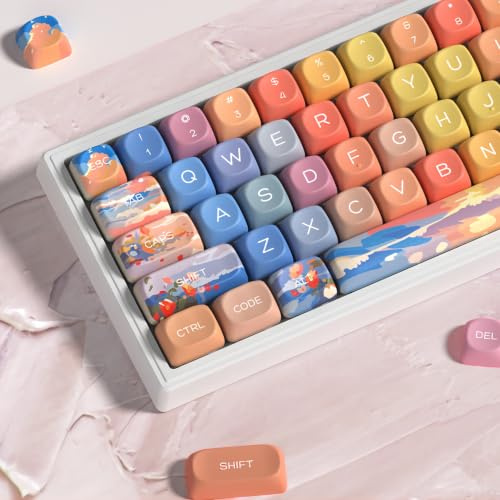 dagaladoo Cute PBT Keycaps Set,Sunset MOA Profile keycaps 60 75 100 Percent,Dye-Sub 134-key Custom Keyboard Keycap for 100% 75% 65% 60% TKL US Layout Mechanical Keyboard | Dye Sublimation custom Key caps,Cute keycaps for Cherry Gateron MX Switches Mechanical Keyboards,134keys