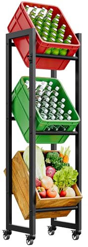 YITAHOME Getränkekistenregal mit Rollen 3 Kisten, verstellbaren füße, Öffner, Metall Kistenregal mit 3 Ebenen für Bier, Obst, Gemüse, Wasser, Tragfähigkeit 360KG